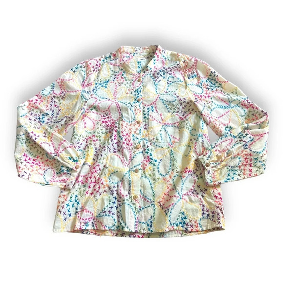 Madewell Tops - Madewell Warm Voile Phoebe Embroidered Cross-stitch Top Sz 2 100% Cotton Voile